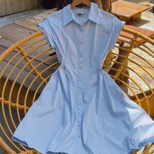 Baby Blue Button Down Collared Sleeveless Fit & Flare Mini Shirt Dress ✨